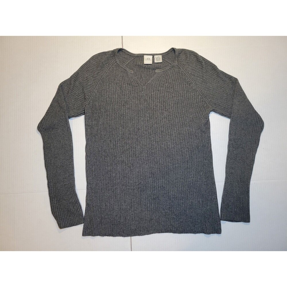 A/X ARMANI EXCHANGE  Cotton Knit Gray Ribbed Long Sleeve Shirt Womens Size Large